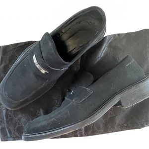 Gucci Black Suede Mens Loafers W/ Silver Engraved… - image 1